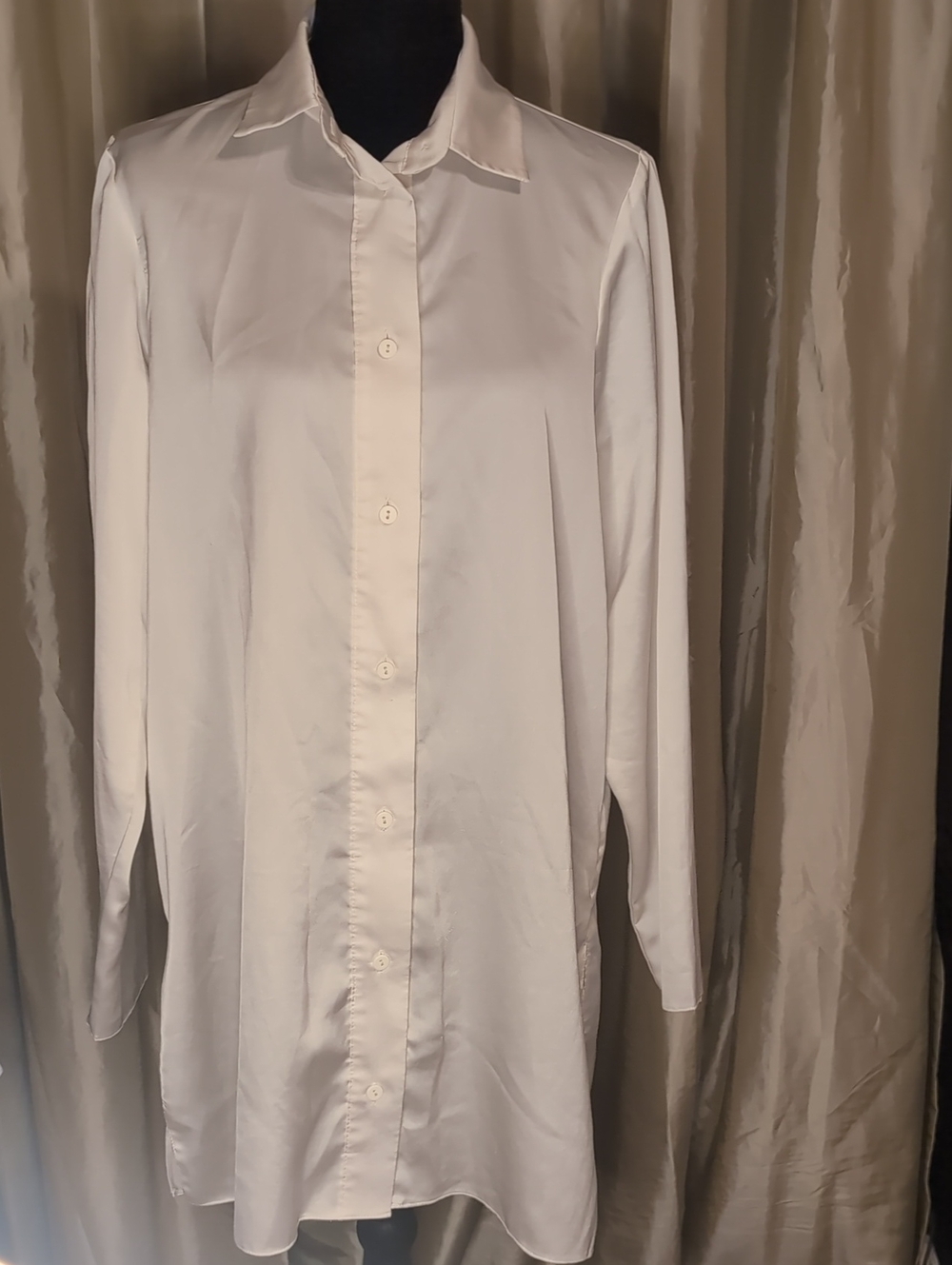 Asos Long Satin White Button-Up Long Sleeve Shirt